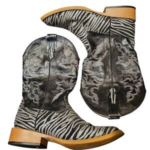 Roper Western Boots, Women's Size 7.5, Black & Silver Glitter Zebra